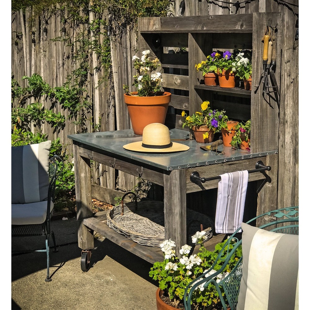 Outdoor Potting Table Workbench Buffet Island Cart Hardware 6in Vintage Casters