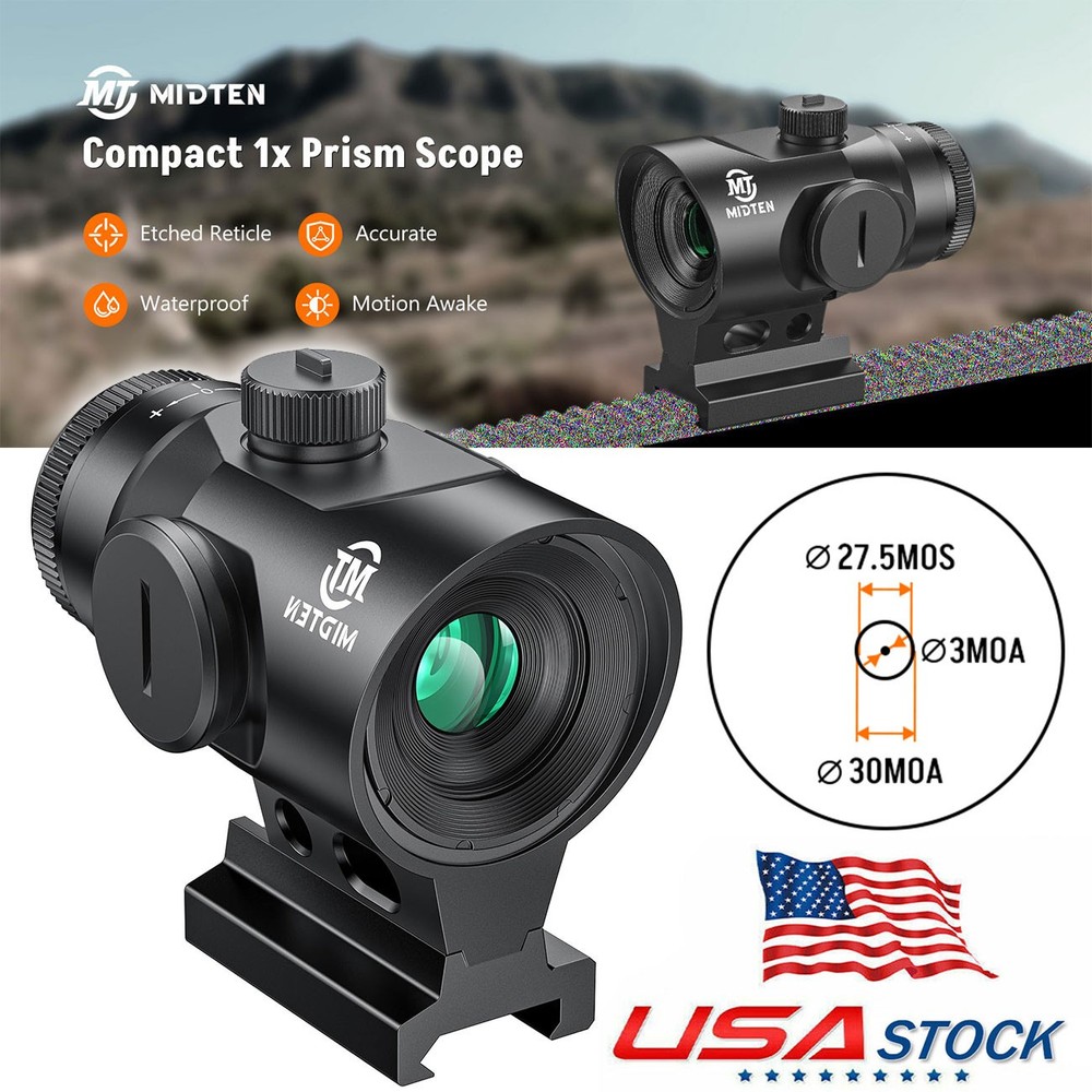 Motion Awake Compact Prism Scope-1x Magnification Illuminated Circle Dot Reticle