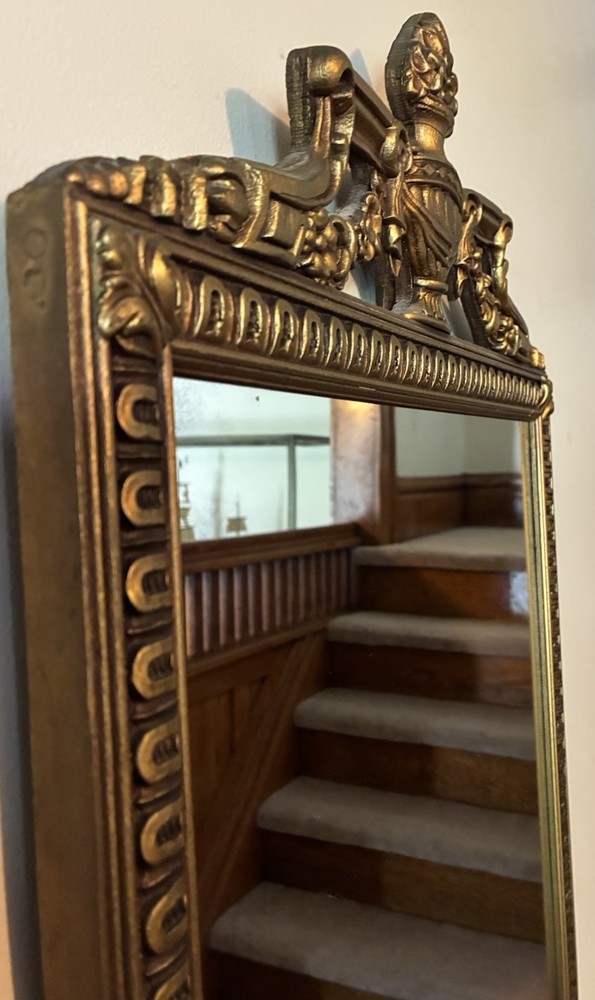 Vintage Wall Mirror Hollywood Regency Neoclassic Urn Gilt Rectangular 18”