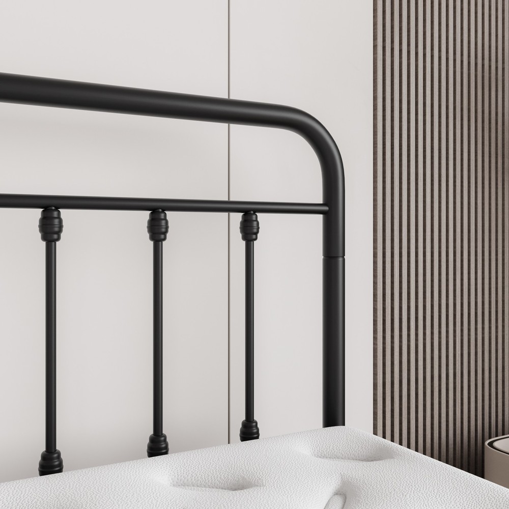 Full Size Metal Platform Bed Frame with Petal Accented Headboard