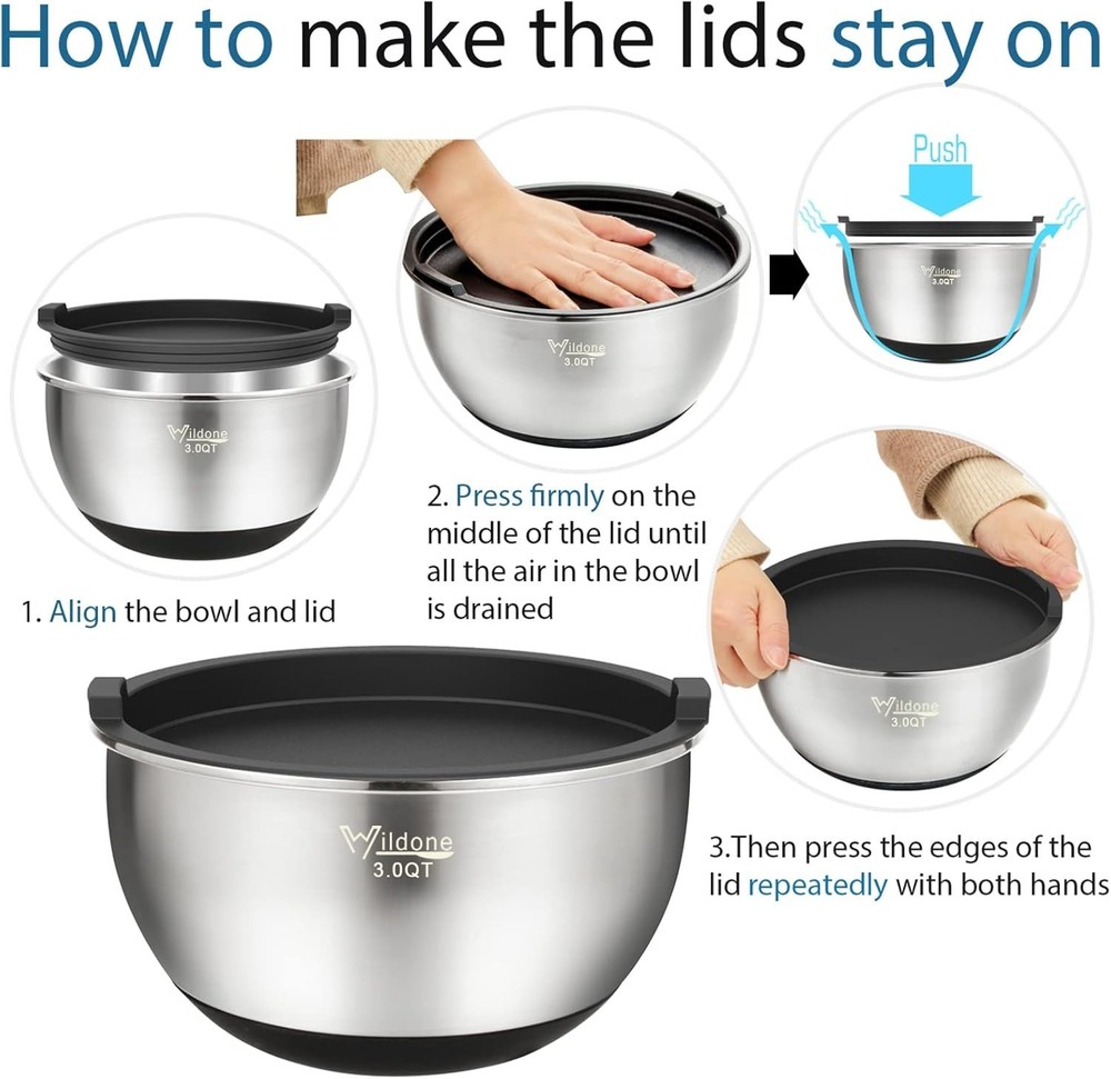 Versatile 5-Piece Mixing Bowl Set - Includes Airtight Lids and Stackable Design