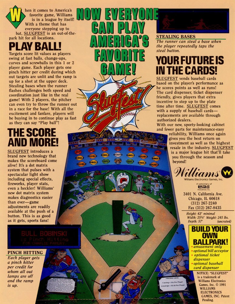 1991 WILLIAMS SLUG FEST ARCADE FLYER