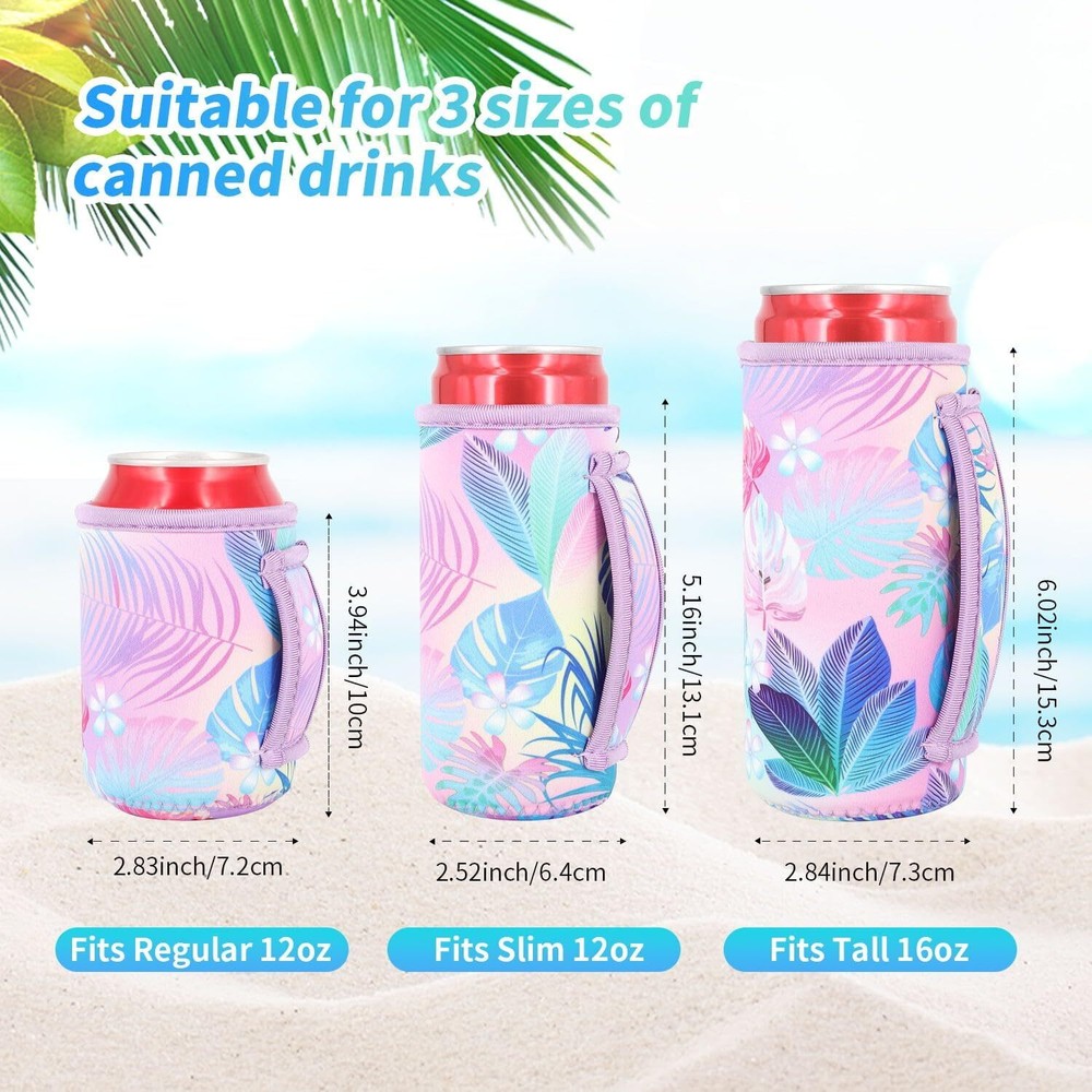 3 Pack Reusable 12 oz regular, 12 Slim , 16 tall sizes, Tropical Palm