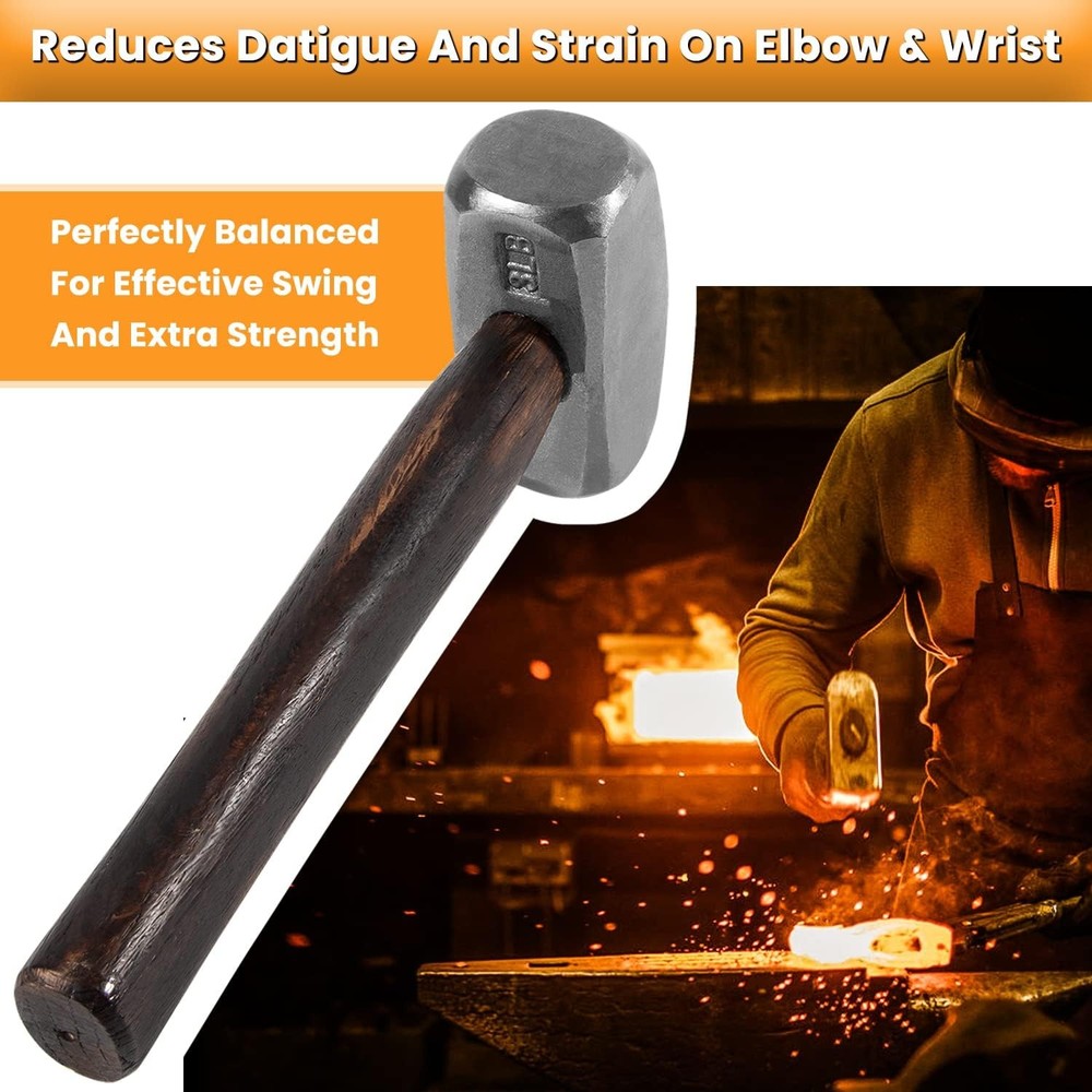 3lb Blacksmith Handmade Forge Hammer Fit for Farriers, Blacksmiths, Beginners