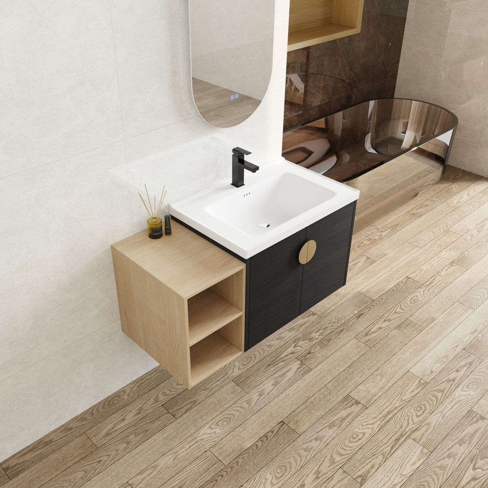 40" Floating Wall Mount Bathroom Vanity Cabinet +Ceramic Basin +Storage Shelves