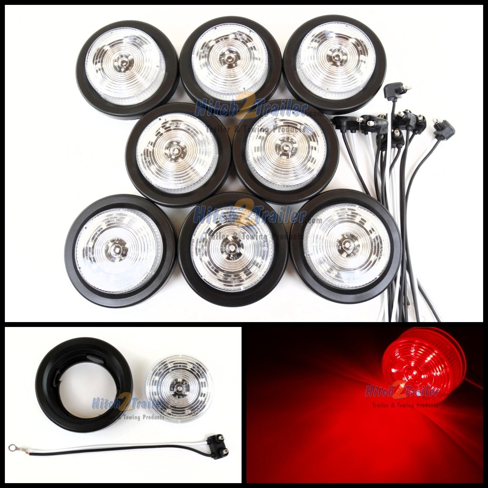 (8) CLEAR LENS / RED 12 LED Light Trailer 2-1/2" round,Clearance marker 2.5"