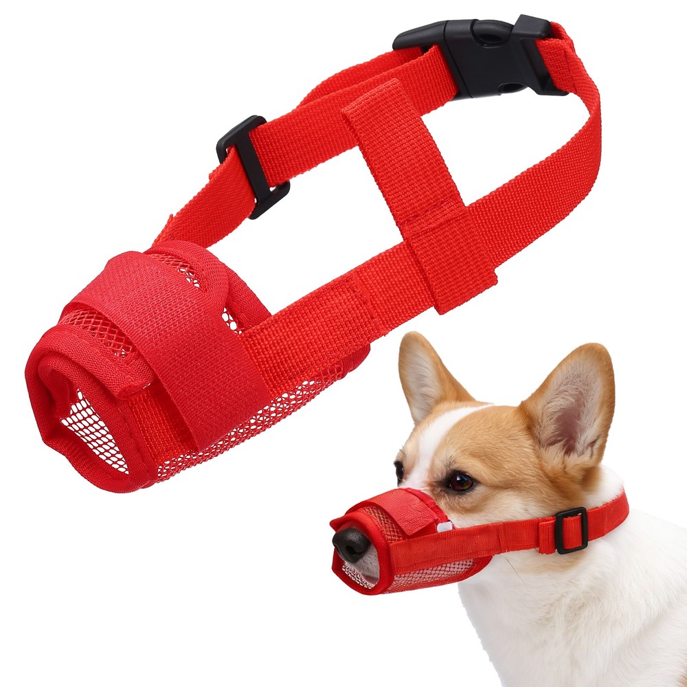 Dog Muzzle Soft Mesh Muzzle Mouth Guard Cover Red L