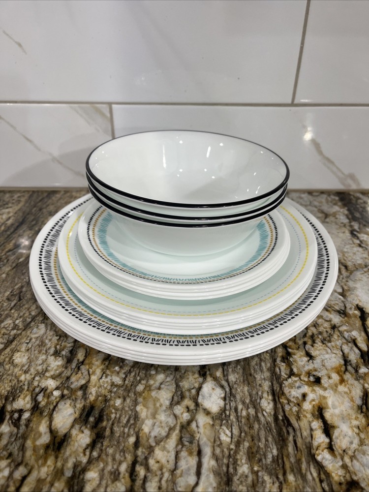 Corelle Paloma 15 pc Dinnerware Service for 4 Vitrelle Glass Missing 1 Bowl 🇺🇸