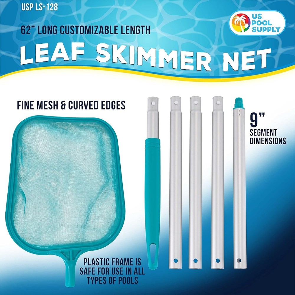 Effortless 4' Pool & Spa Leaf Skimmer Net with Adjustable Pole Sections