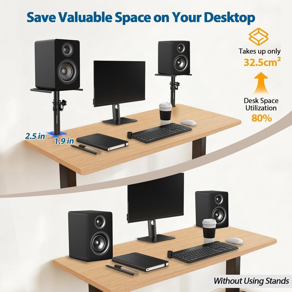 Sleek Height Adjustable Clamp Speaker Stands for Optimal Desktop Organization