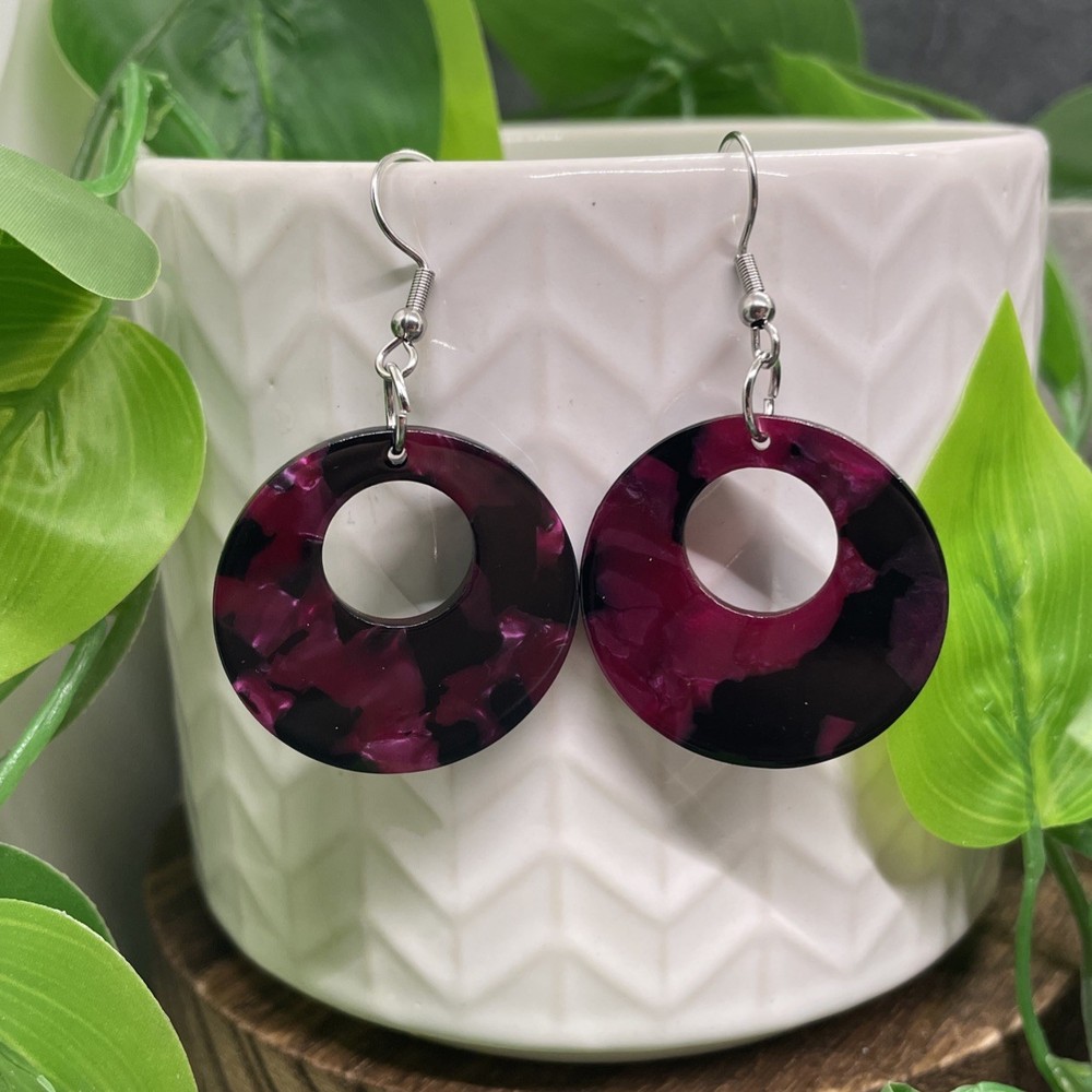 2” Silver-tone Acrylic Dangle Earring Set  New Free Ship Circle B7453