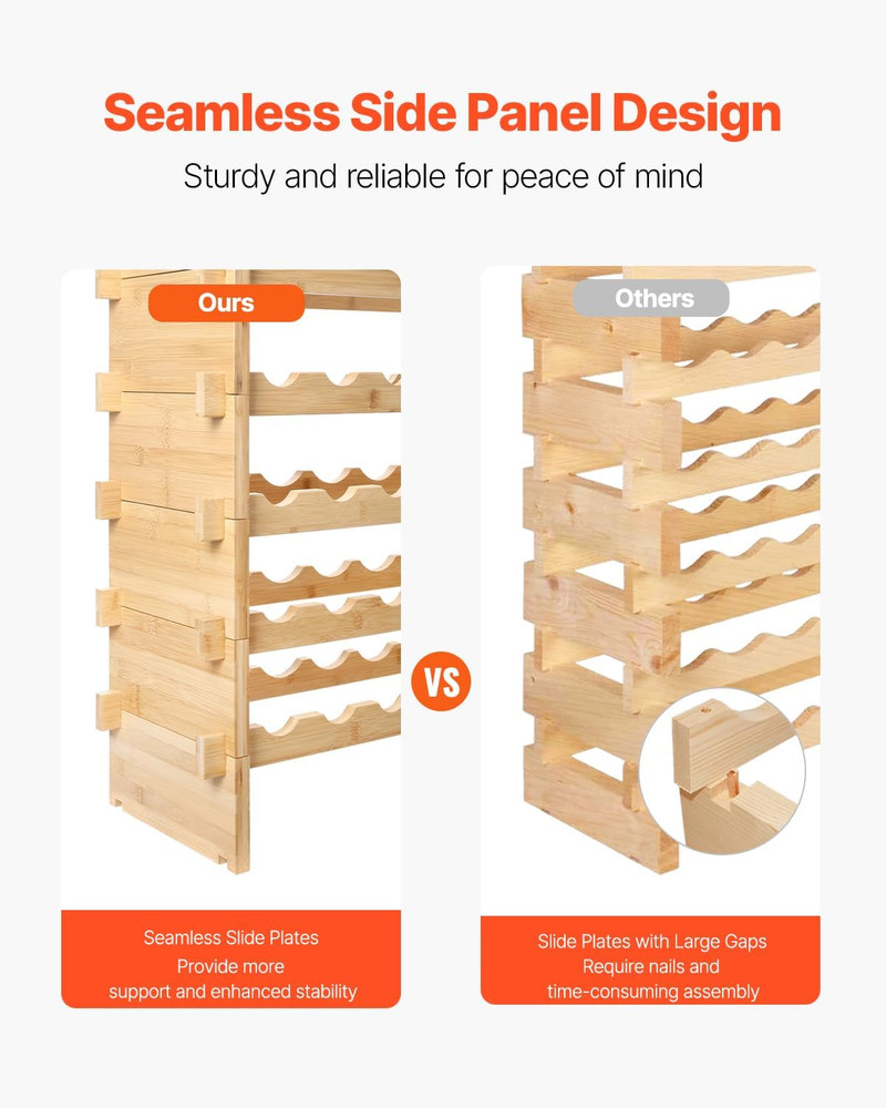 6-Tier 48 Bottles Stackable Modular Wine Rack, Freestanding Wines Holder Display