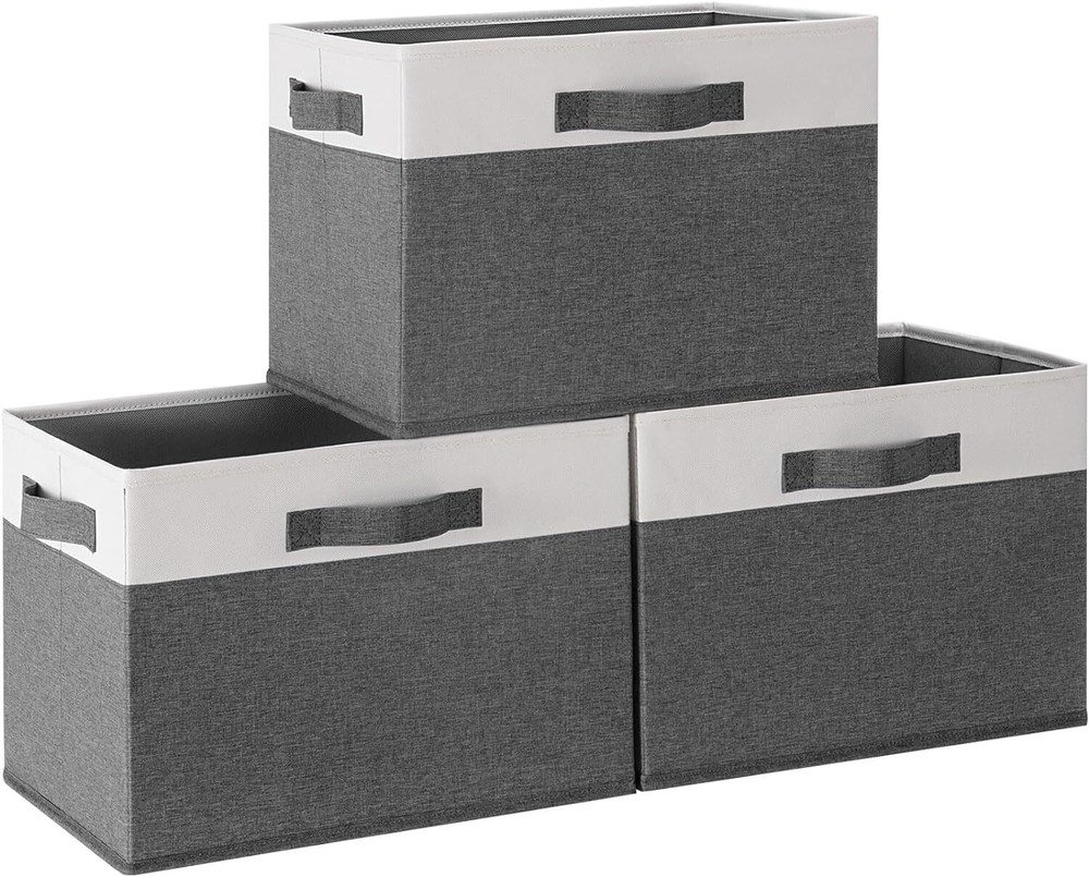 GhvyenntteS Storage Bins [3-Pack] Large Fabric Large-3 Pack, Grey-3 Pack