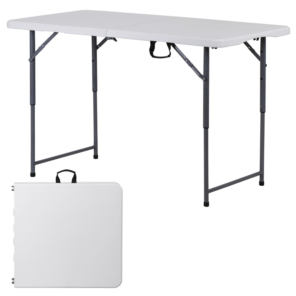 4ft Folding Table Foldable Legs & Adjustable Height Utility Camping Table White