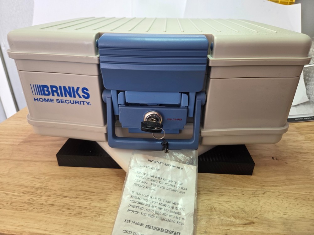 Brinks Home Security Beige-Blue Lock Box Fire Safe, Class 350 w/2 Keys