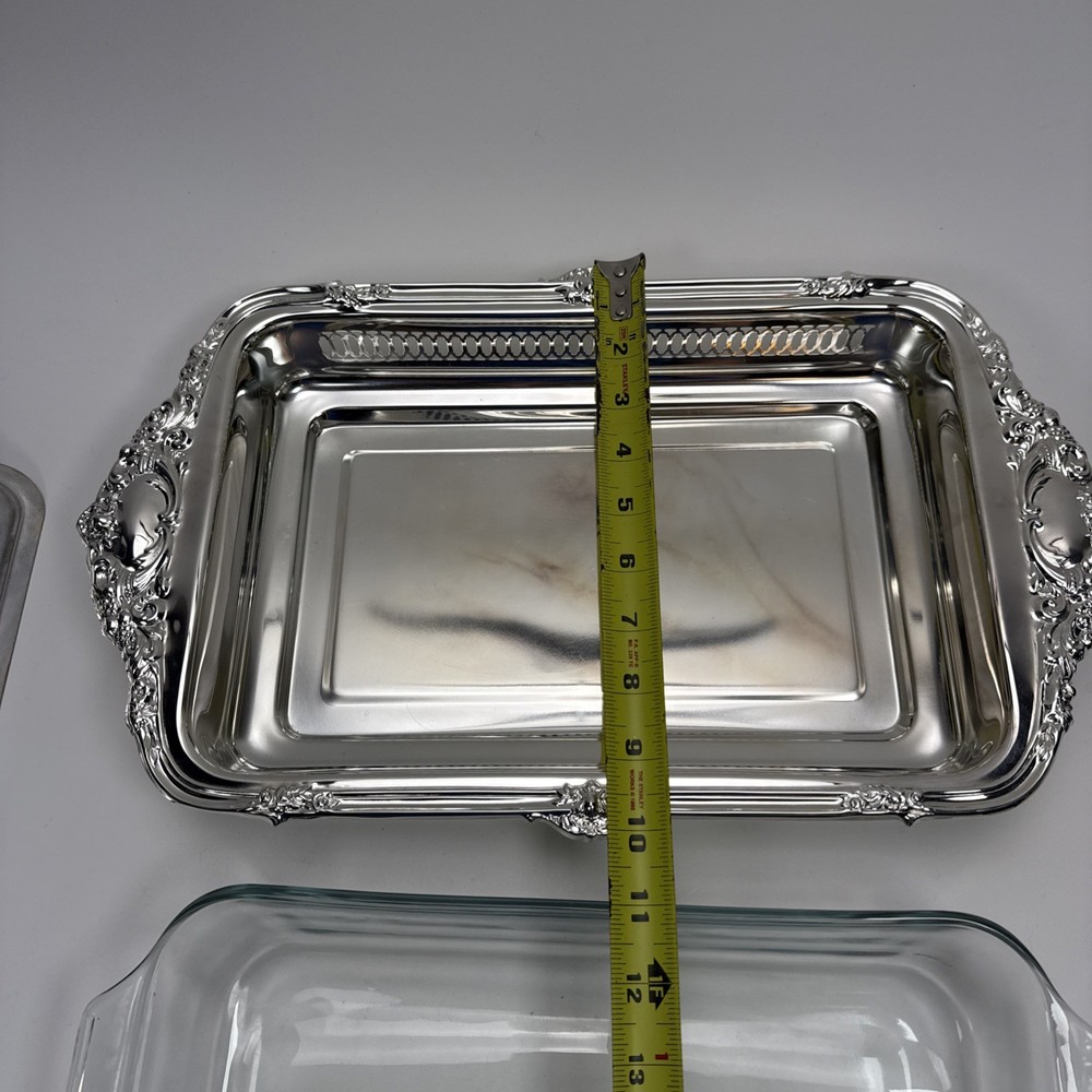 Silver Played Rectangular Chafing Serving Dish with Glass Dish & Lid 17" X 10"