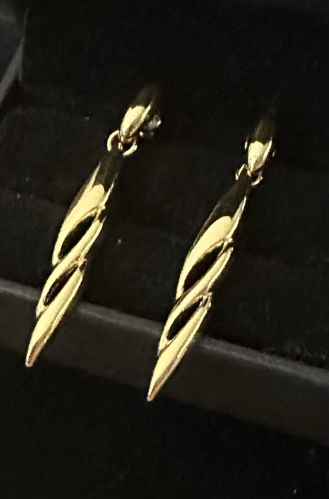 Vintage Gold Tone Spiral Post Dangle Drop Earrings