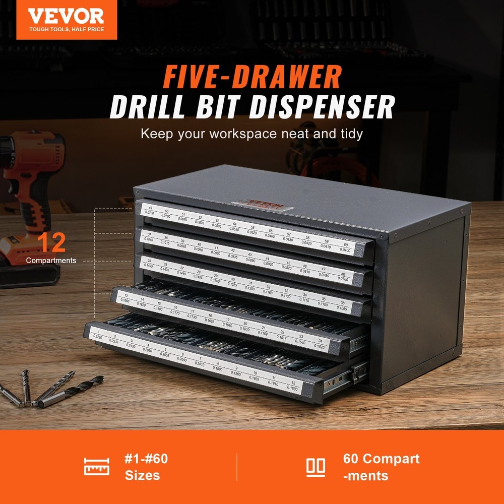 Drill Bit Dispenser Cabinet Five-Drawer Drill Bit Organizer Cabinet for #1