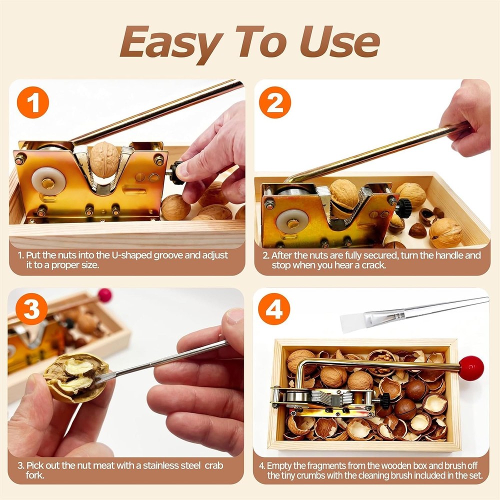 Heavy Duty Nut Cracker Tool, 6 Pcs NutCracker Tool Set for Pecans Walnuts Macada