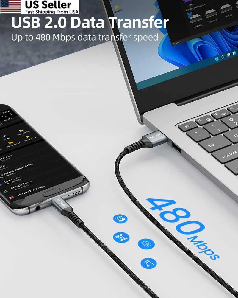 HOTNOW Micro USB Cable 3ft 2Pack, Android Charger USB2.0 3FT+3FT, Black