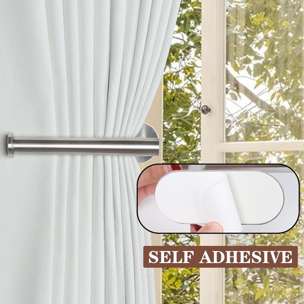 2 Pack Adhesive Curtain Holdbacks No Drill Silver