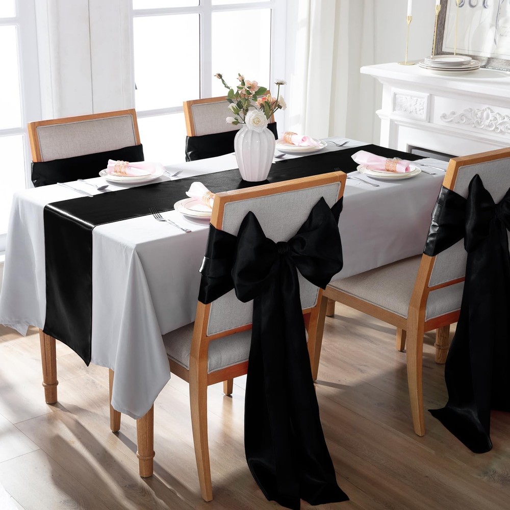 6 Pack 12x108 Black Satin Table Runner, Rectangular, Silk, Wedding, Banquet