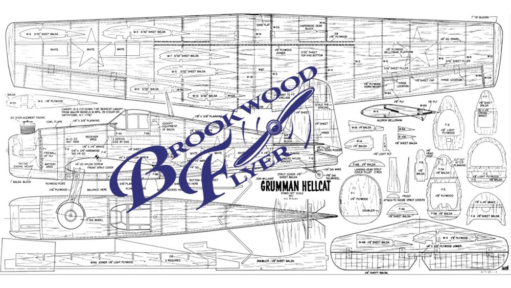 HELLCAT F6F-3 Williams PLAN + CONSTRUCTION ARTICLE to Build 60in Model Airplane