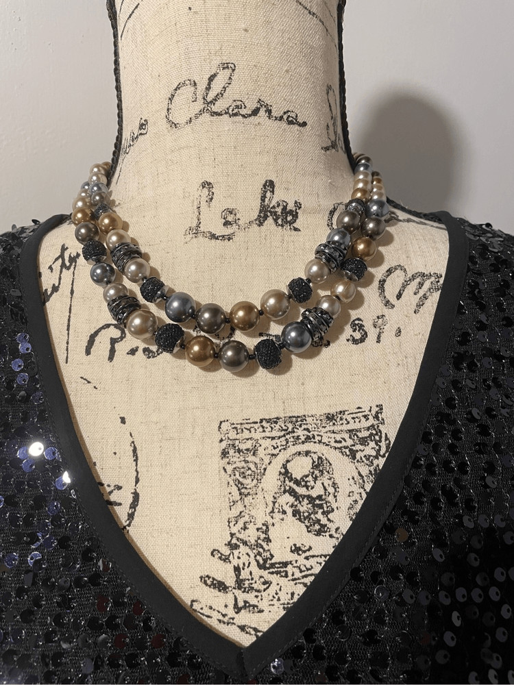 Designer multi strand pearlized bead necklace set