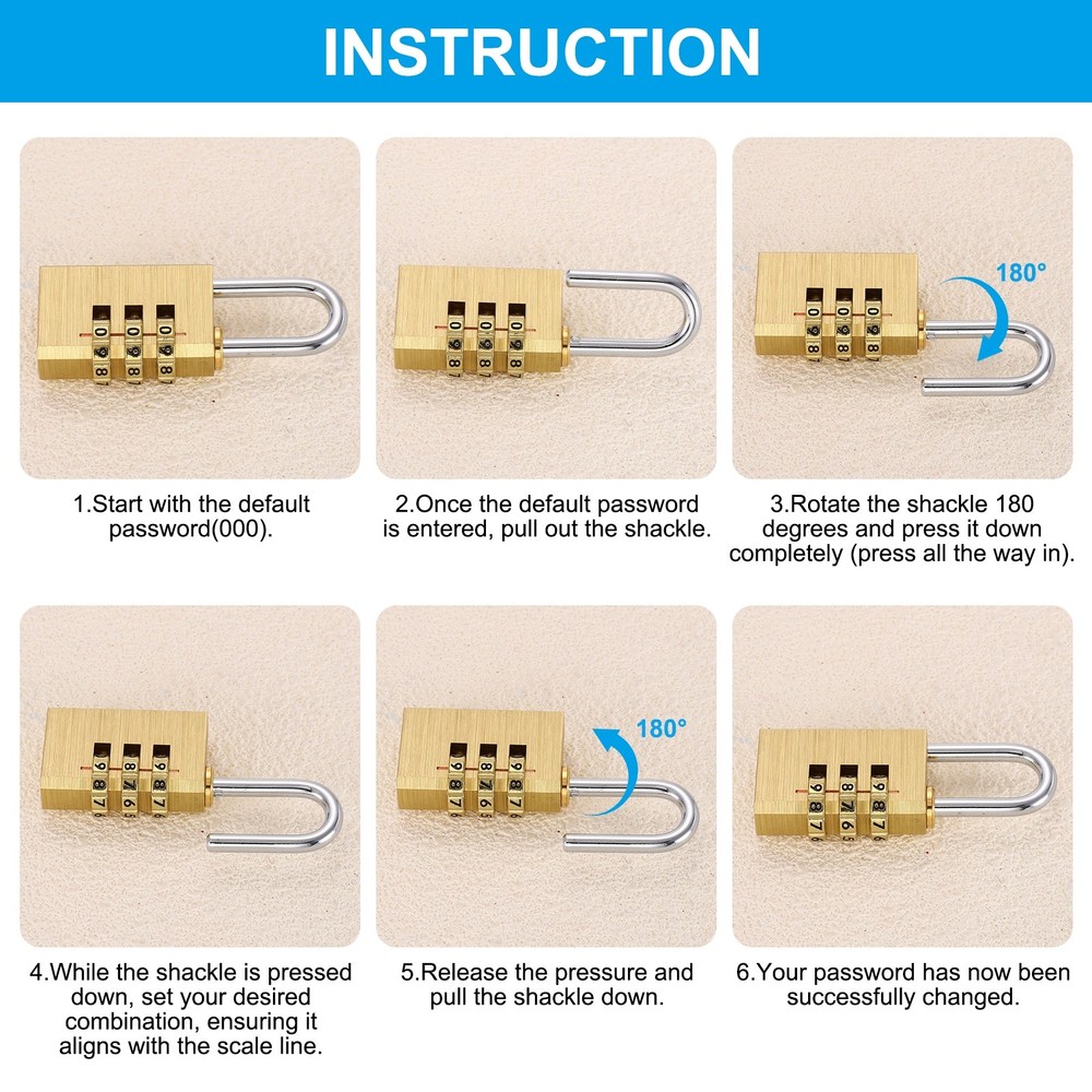 Brass Combination Lock 2.87", 3 Digit Resettable Combination Padlock Yellow