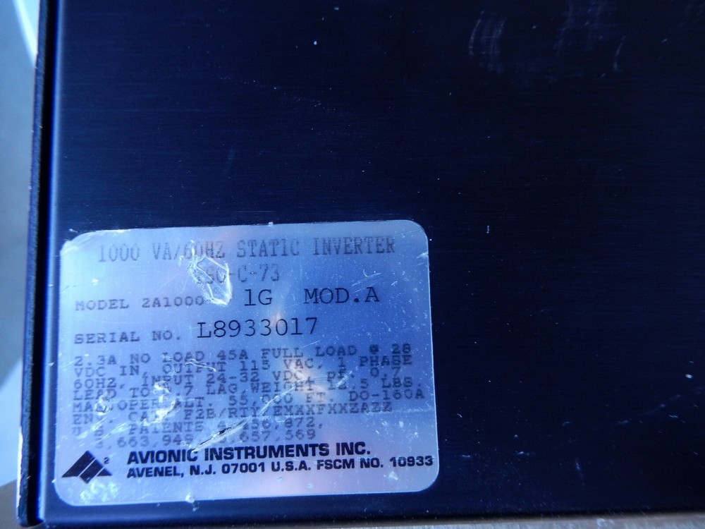 Avionic Instruments Inc. ZA1000-1G Static Inverter 1000VA MOD.A