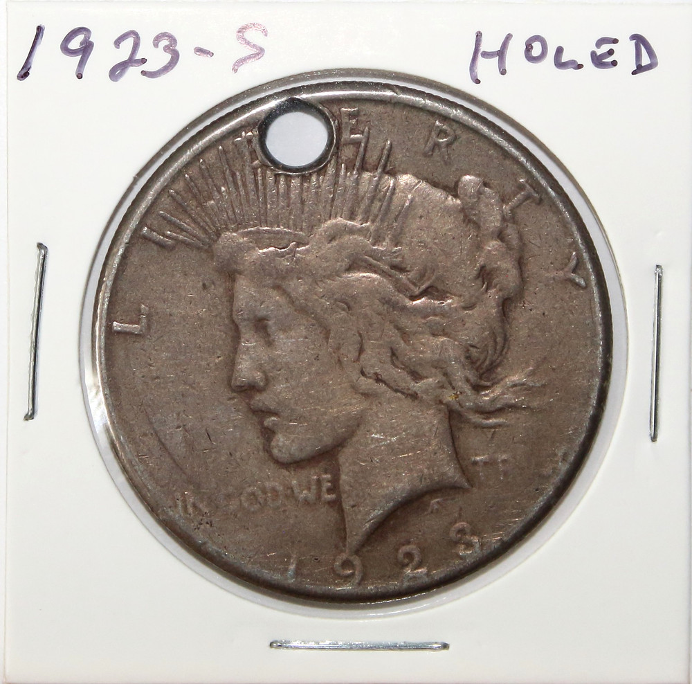 1923 S US Peace Silver Dollar $1 Holed Cull