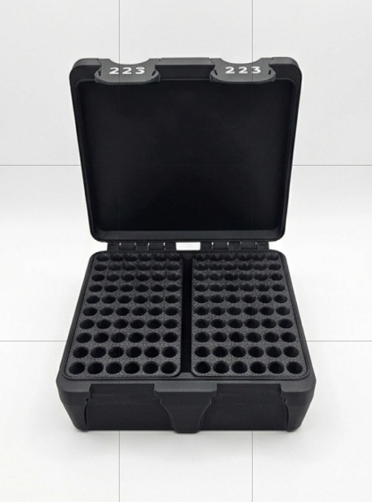 .223 Caliber Rifle Ammunition Box 100 Round Plastic Black Storage Case