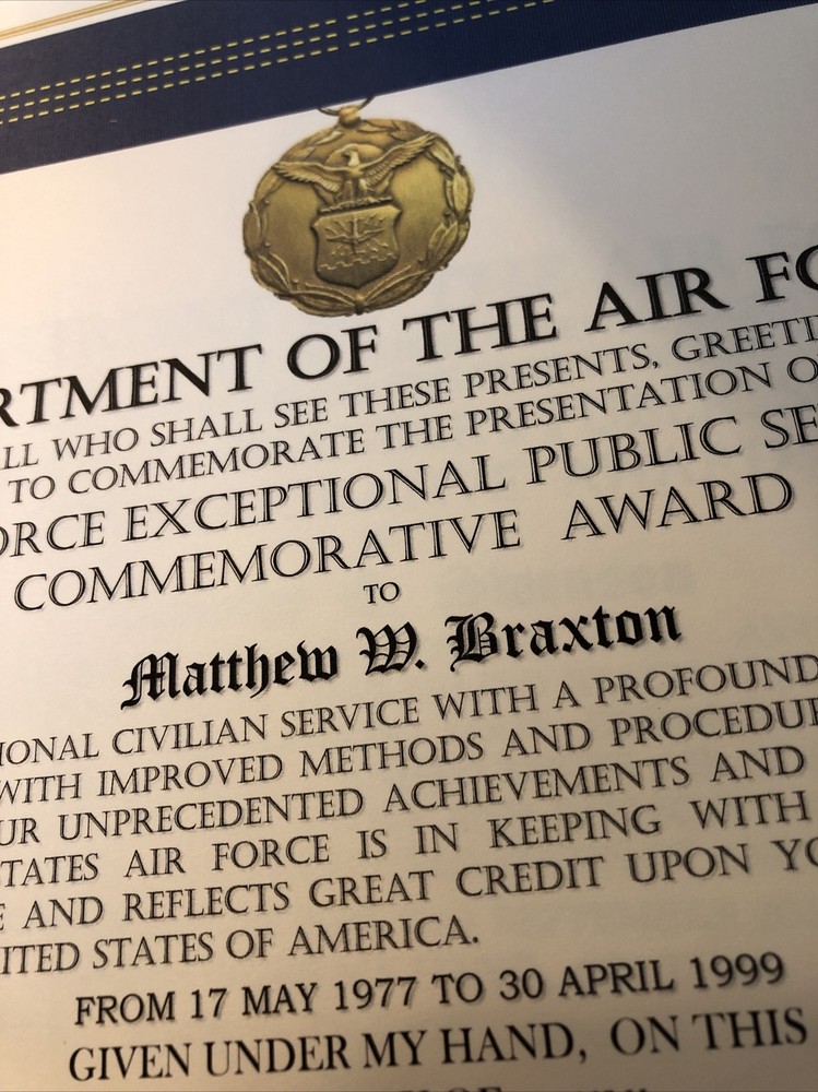 USAF EXCEPTIONAL PUBLIC SERVICE COMMEMORATIVE AWARD CERTIFICATE Type-1