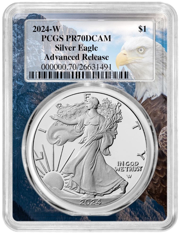 2024 W Silver Eagle Proof PCGS PR70 DCAM Advanced Release - Eagle Frame POP 100