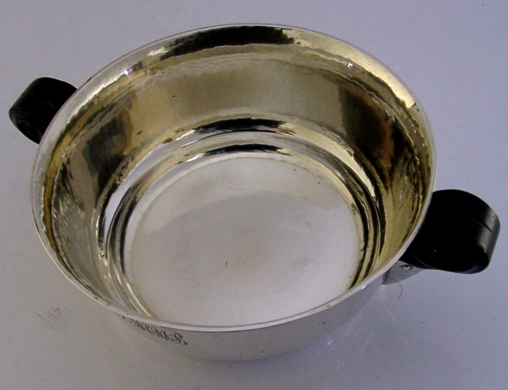GERMAN ARTS & CRAFTS SOLID SILVER WOODEN TWO HANDLED BOWL c1910 ANTIQUE 150g