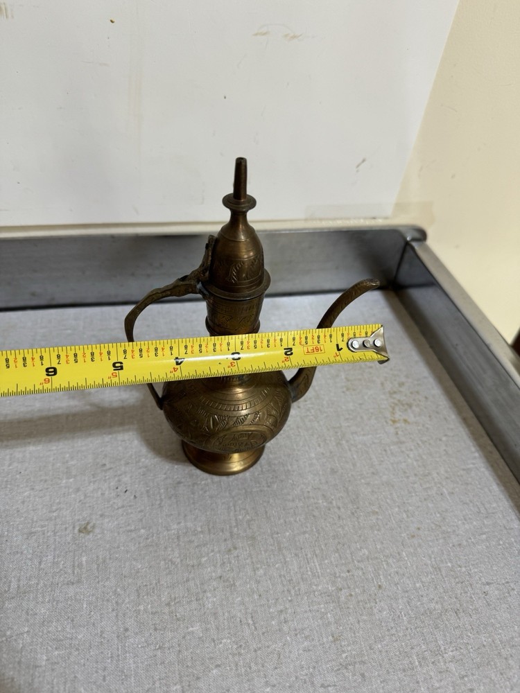 Vintage Middle Eastern/India Dallah Pot/Ewers Pitcher Etched Brass