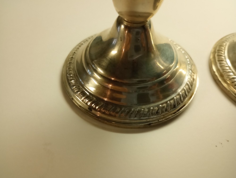 (TWO) Antique Crown Sterling Silver Weighted Candlesticks