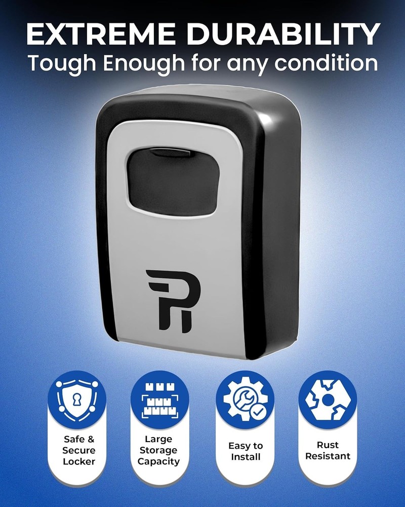 Key Lock Box for Outside – Large Outdoor Lockbox for Keys with Code, 4-Digit ...