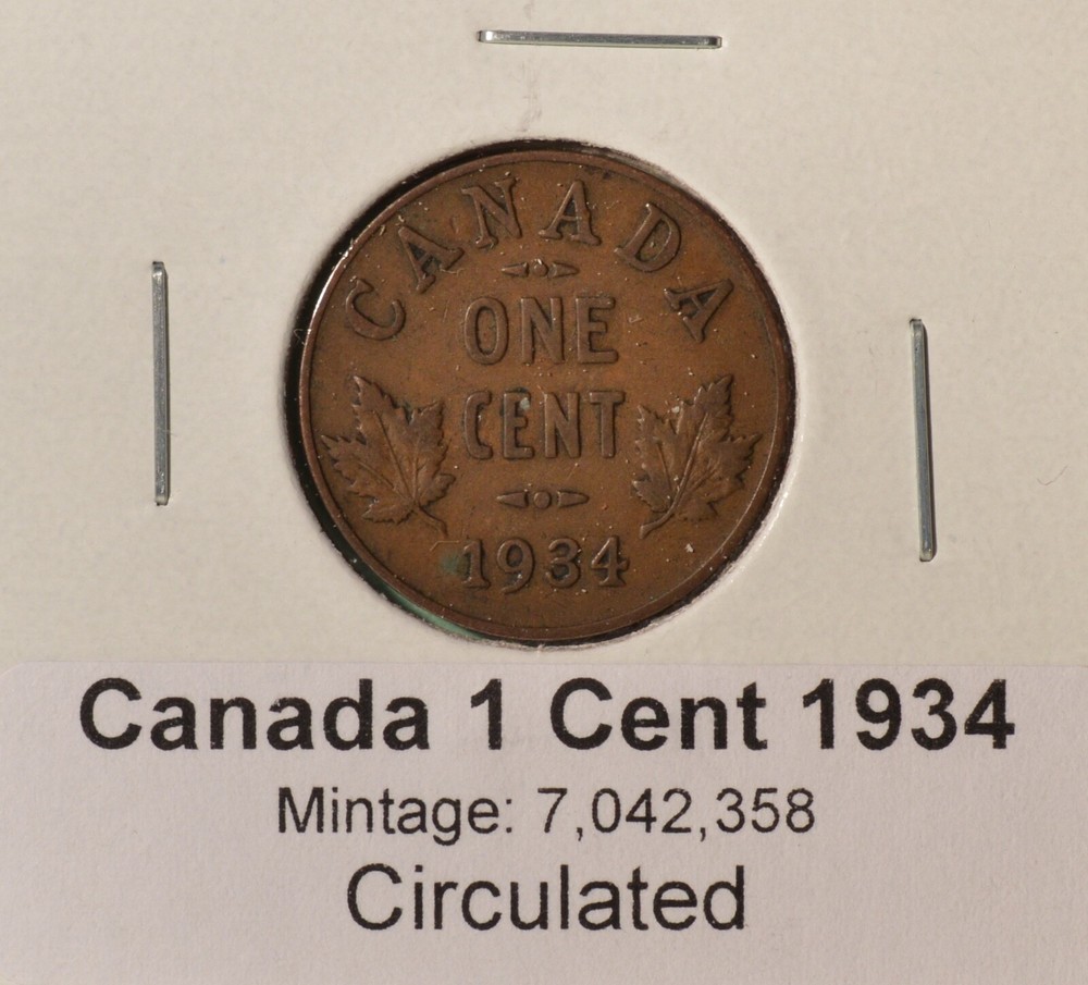 1934 Canada Small Cent - George V era