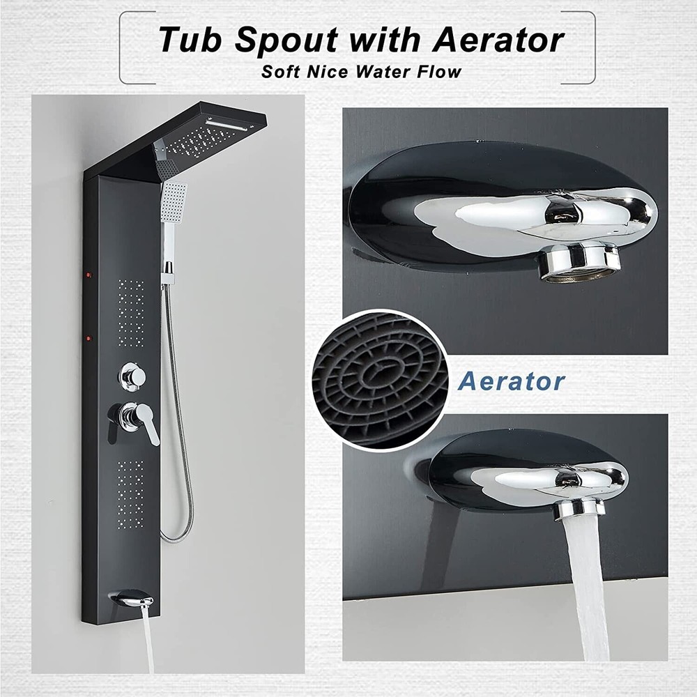 Shower Panel Tower System Faucet LED Rain&Waterfall Head 5-Function Massage Jets