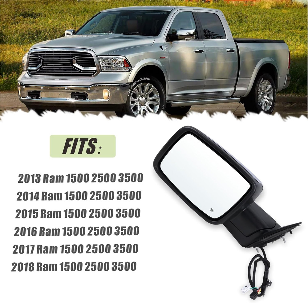 Left Driver Side Mirror Compatible with 2013-2018 Ram 1500 2500 3500 with Power