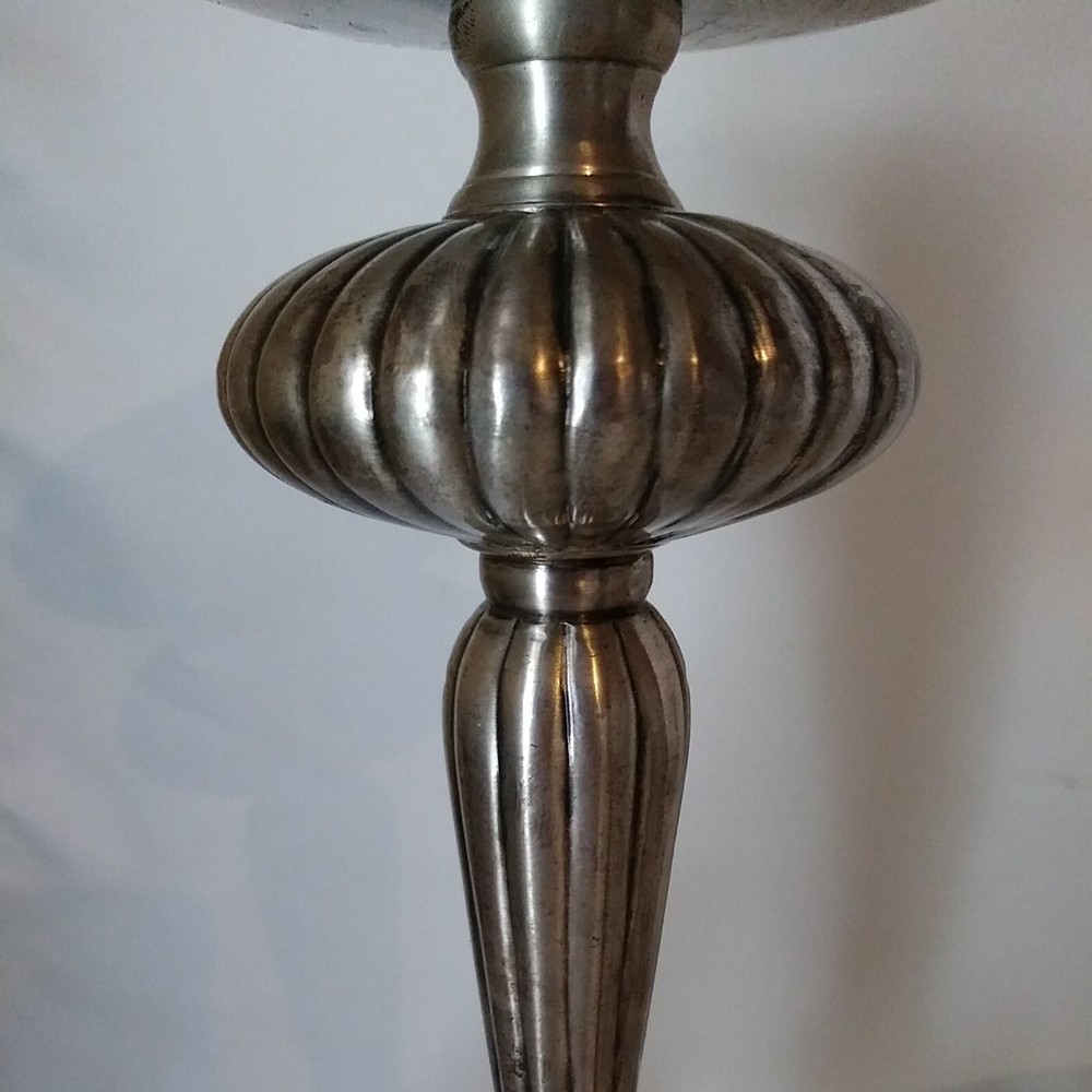 Deco Rocket Style Set Heavy Silvertone Pillar Candlestick Holders Made in India