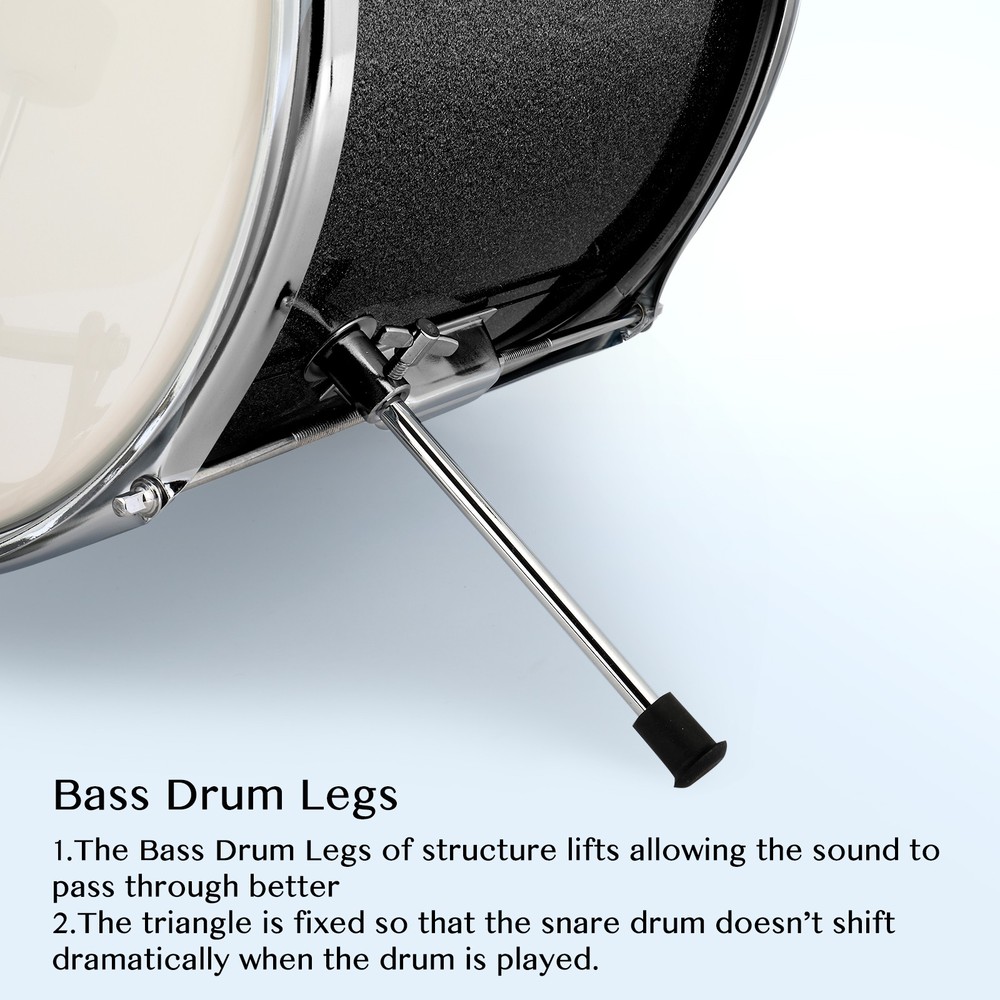 5-Piece Junior Drum Set, Beginner Percussion Kit with Stool and Stands Black
