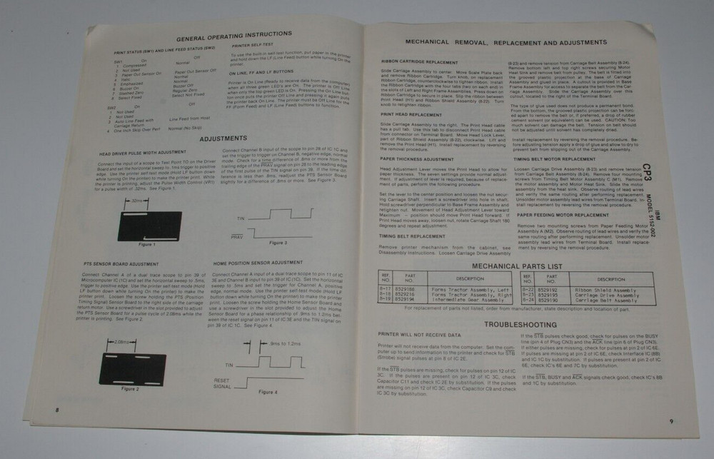 SAMS Computer Facts CP3 IBM Printer Model 5152-002 Technical Service Data