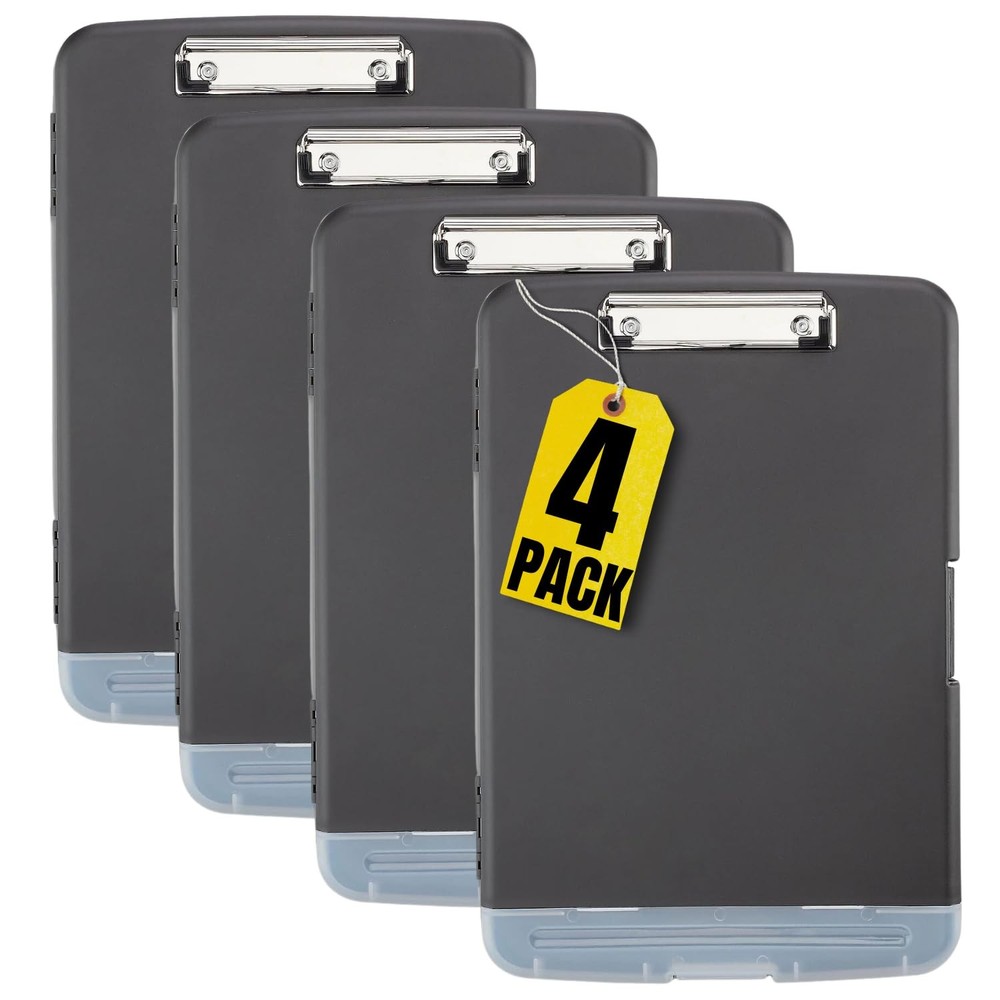 Clipboard with Storage Box, Plastic Storage Clipboard, Black 4 Pack