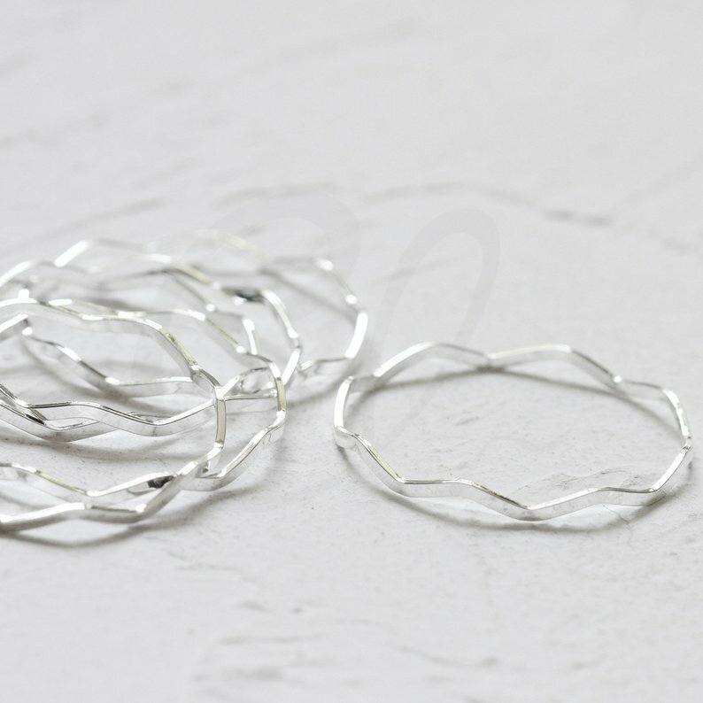 2pcs Silver Plated Brass Waved Ring-Loop-Connector-Link 35x1x1.5mm (CW-4161C)