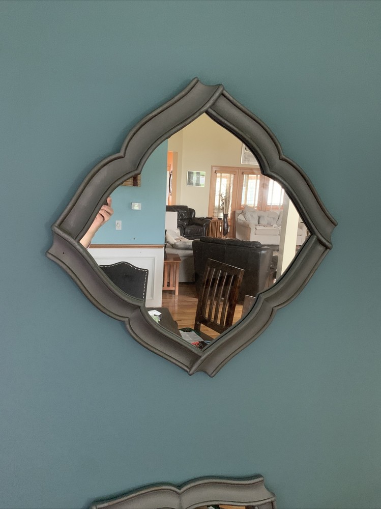 (2) Accent Mirror Silver Square Hanging Wall Decor 17.5” X 17.5”