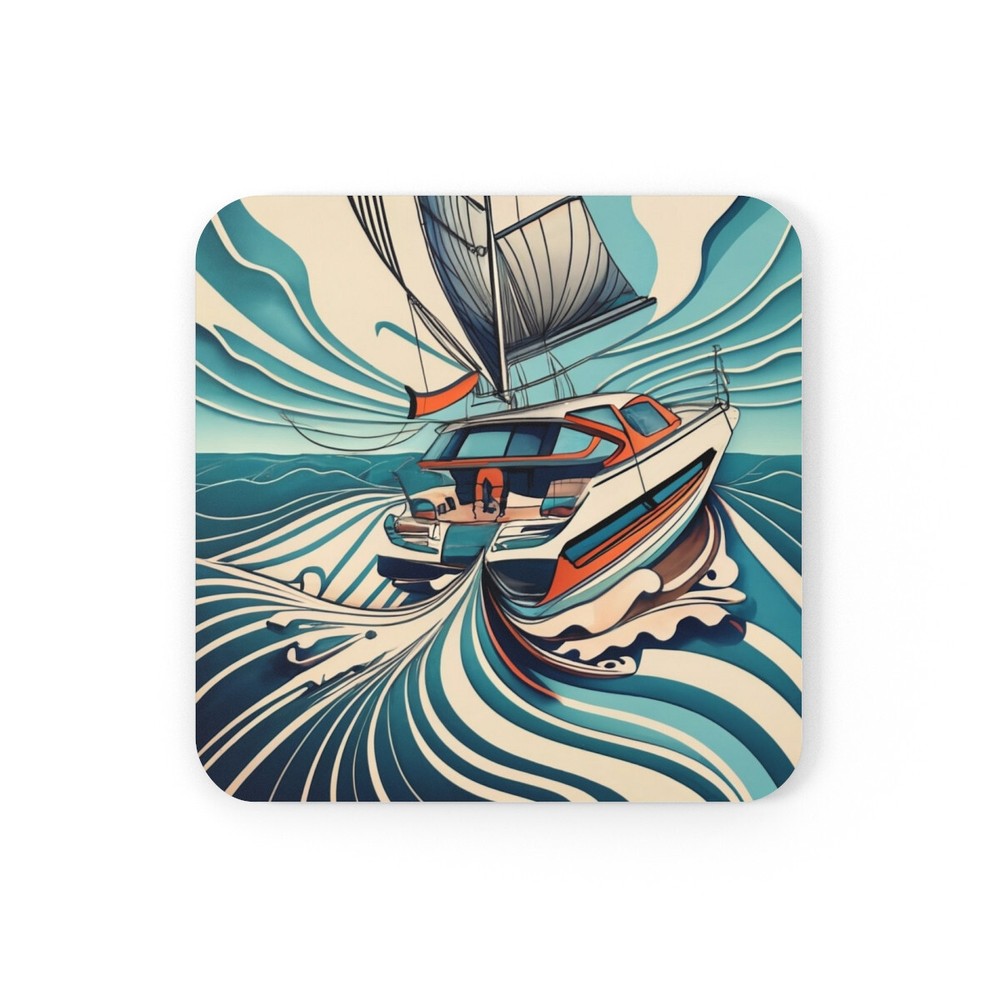 Nautical Yacht Corkwood Coaster Set (4pc)