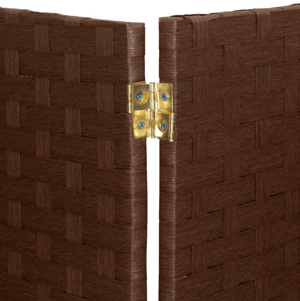 2 ft. Short Woven Fiber Folding Screen - 6 Panel - Dark Mocha