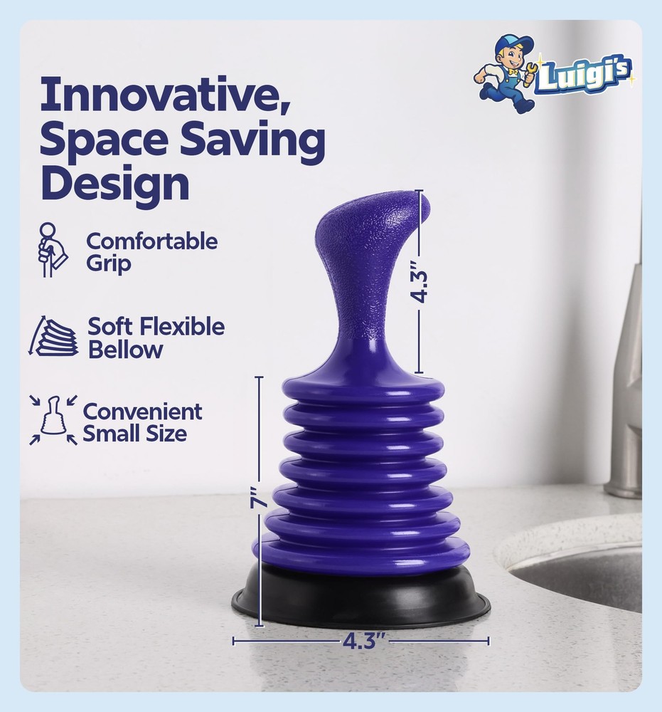 Luigi's Sink Plunger Kitchen - Mini Plunger, Blue -